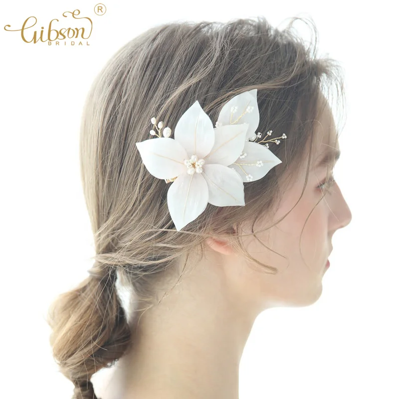 

Simple Bridal Hair Accessories Duckbill Hair Clip Silk Cotton Powder Gradient Flower Wedding Headpiece Barrette Clip