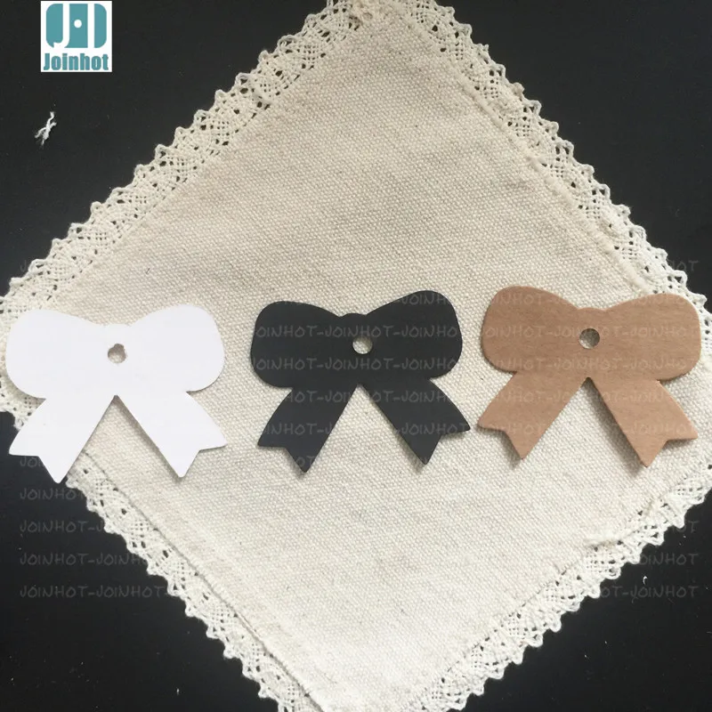 100pcs  6*5cm White Brown Black Rosette  Kraft  Paper Hang Tags Wedding Party Favor Punch Label Price Gift Cards