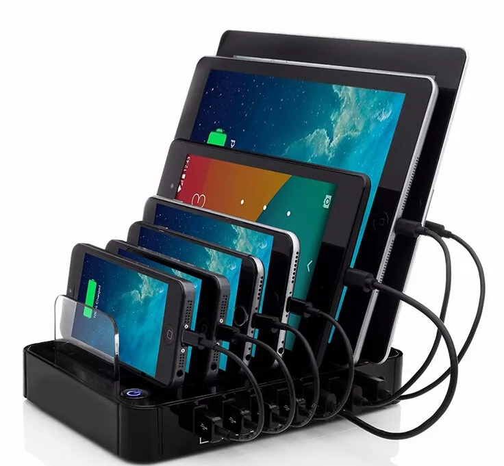 Multi function USB Charging Station black 7-Port 64.89W USB Charger for Multiple Android Apple mobile phones tablet ipad iphone