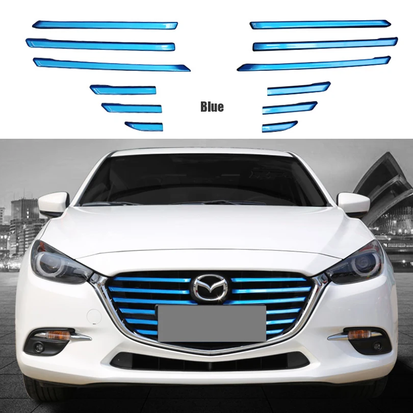 12pcs Front Bumper Mesh Hood Grille Grill Insert Cover Molding Trim Garnish for Mazda 3 AXELA 2017 2018