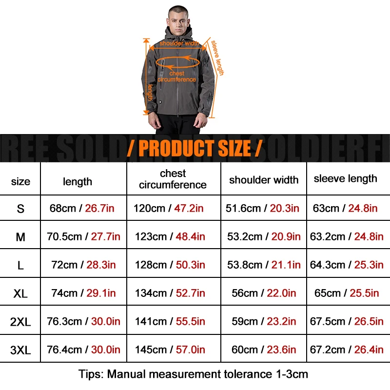 FREE SOLDIER outdoor sport camping tactical military jacket men\'s clothing hiking softshell coat windproof warm cloth US size