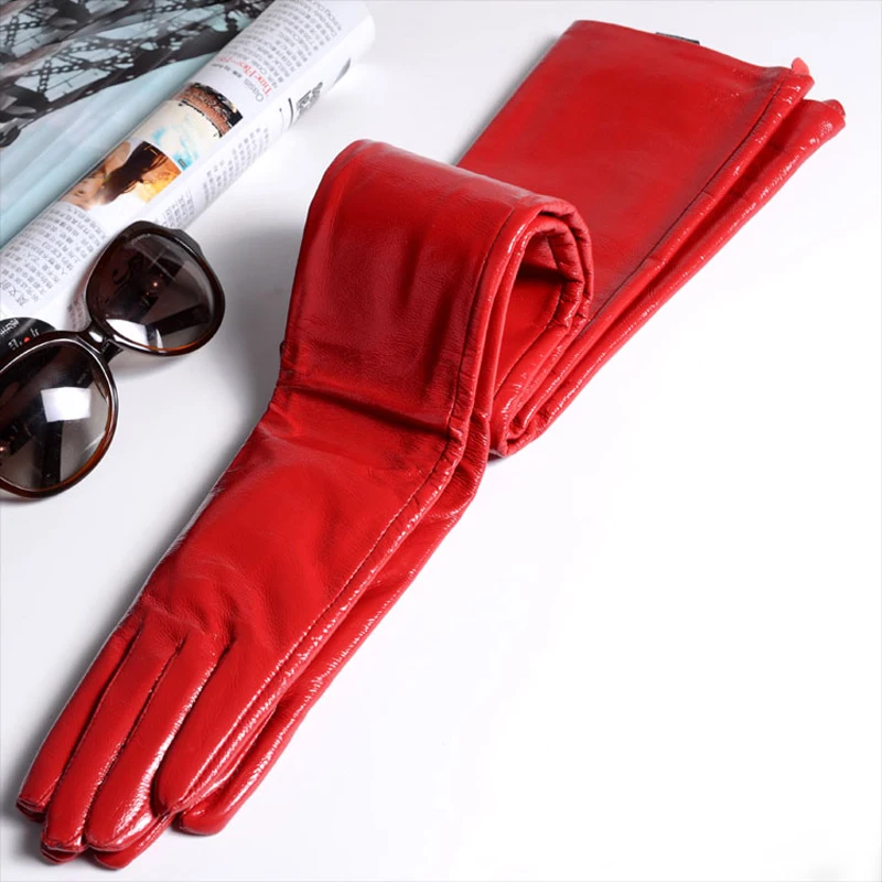 2024 Winter Women Genuine Leather 60cm/70cm Super Long Evening Gloves Female Customized Large Size Lengthen Black/Red Luvas