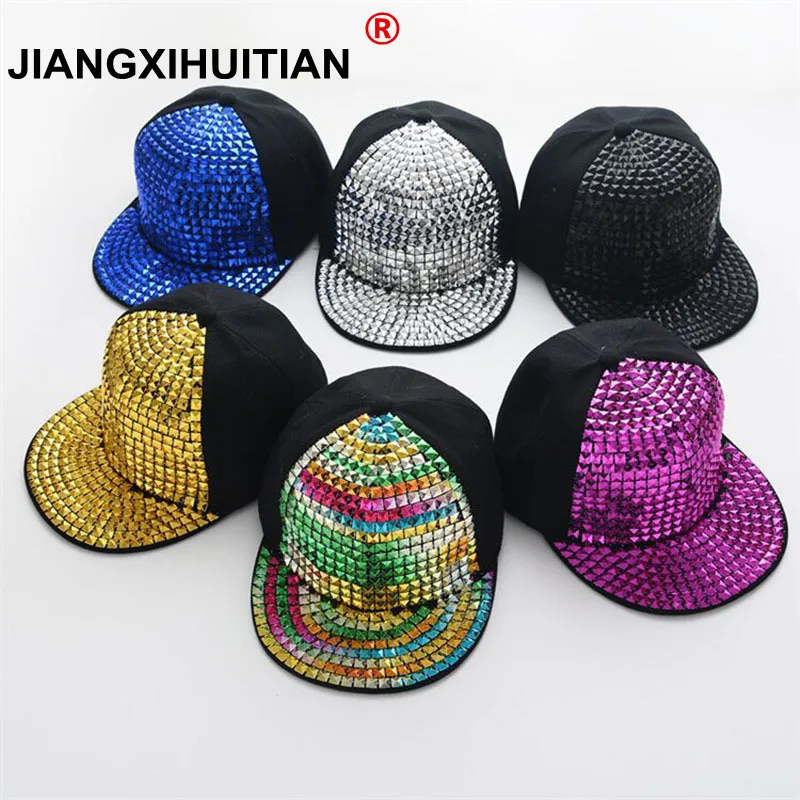 2017 Unisex Punk Hedgehog Hat Personality Jazz Snapback Spike Studded Rivet Spiky Sequins Baseball Cap For Hip Hop Rock Dance