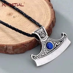 Kinitial Axe of Perun with zirconium Charm Pendant Necklace Sekira Perun Men Jewelry Viking Nordic Talisman Necklaces Collier