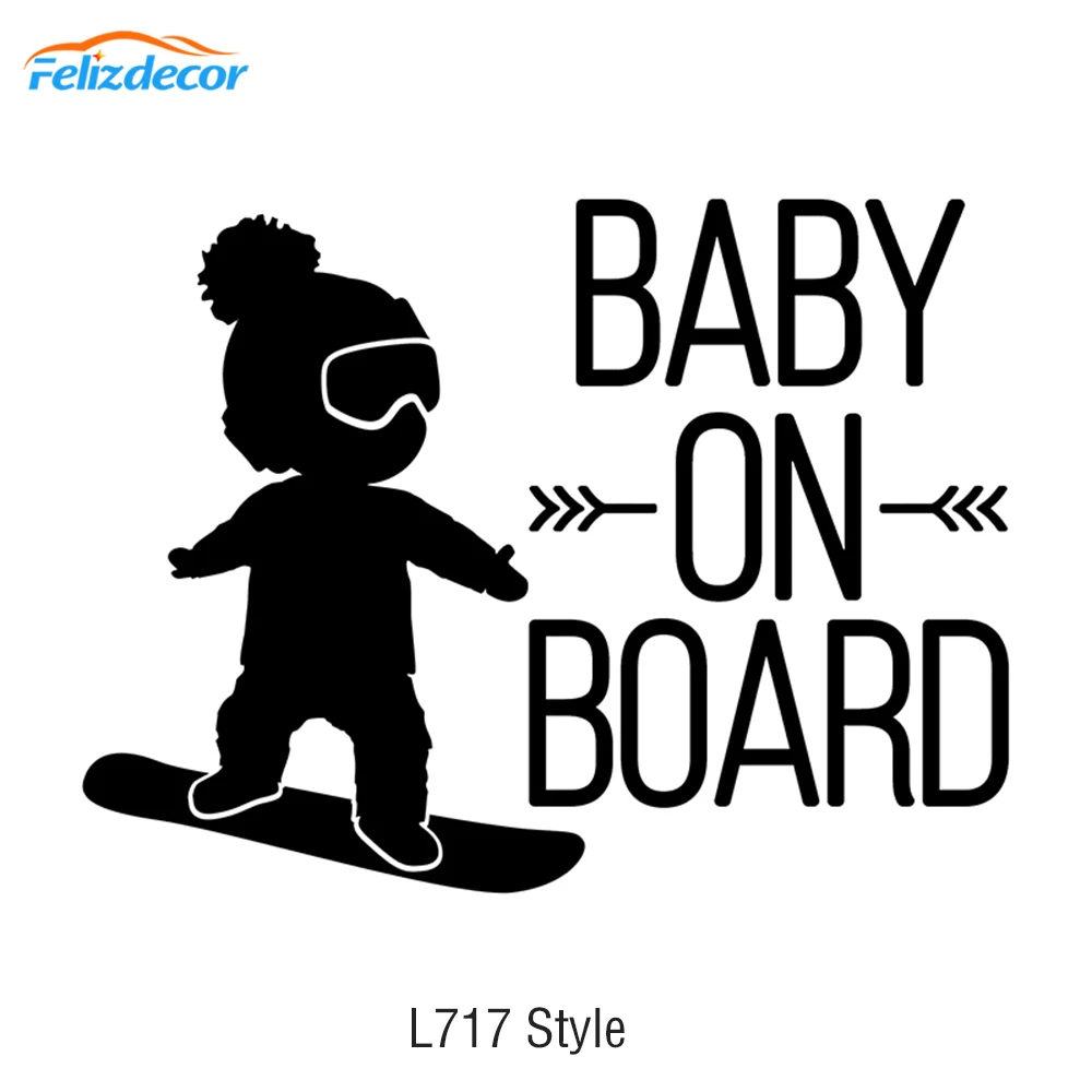 16*12cm White Black Baby on board Car Decal,BOY on snowboard vinyl Car Stickers Cool Car Window Decor Hot Selling L717