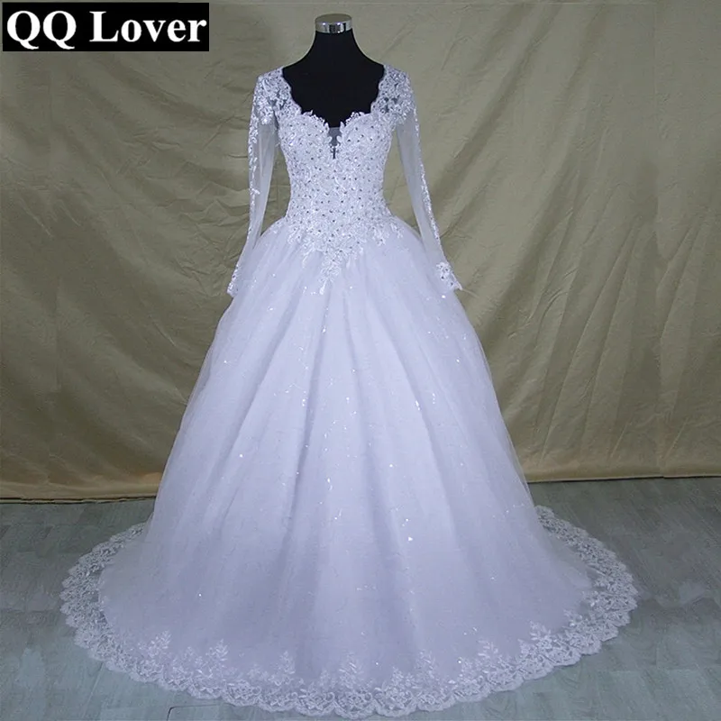 Novo árabe uma linha vestidos de casamento personalizado mangas compridas rendas apliques contas vestido de noiva