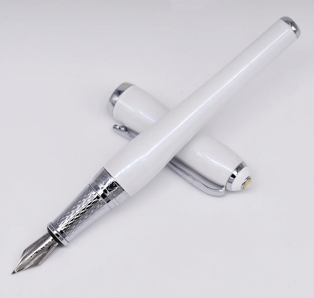 Duke Elegant Calligraphy Fude Nib Fountain Pen Medium Classic Writing Gift Pen , White Color Business Office Home Supplies