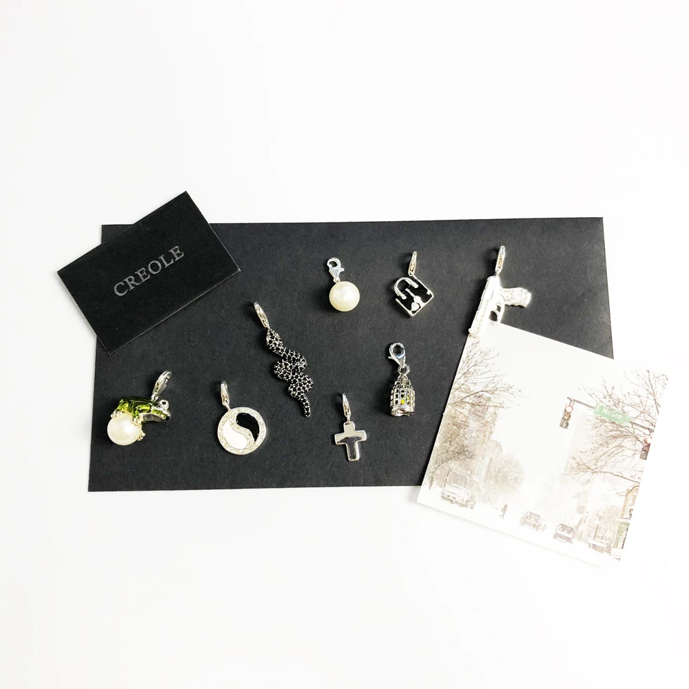 Briefcase Tai Chi Cross Pearl Birdcage Pistol Frog Snake Charm Pendant,2019 Summer New Trendy Jewelry 925 Sterling Silver Gift