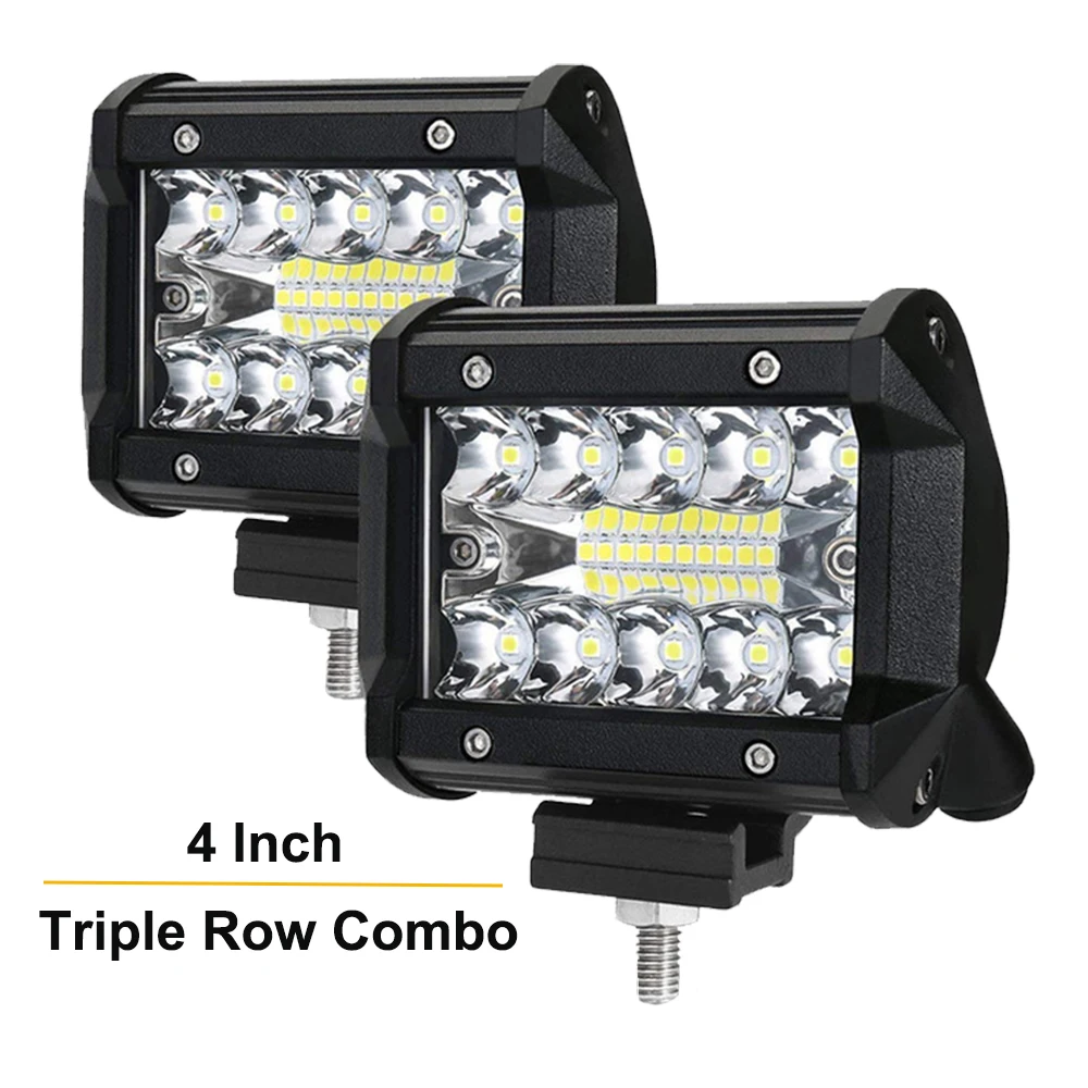 

2PCS 4 Inch 3 Rows LED Work Light Bar Flood Spot Combo 12V 24V Car Truck 4WD Off Road SUV Driving Lamp Headlight ATV UTV Boat