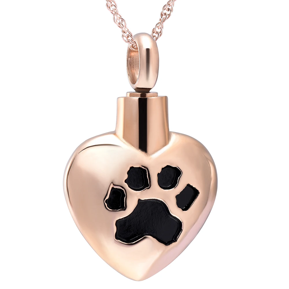 IJD9187 Stainless Steel Pet Puppy Dog Paw Cylinder Urn Memorial Pendant Necklace Ash Keepsake Cremation Jewelry