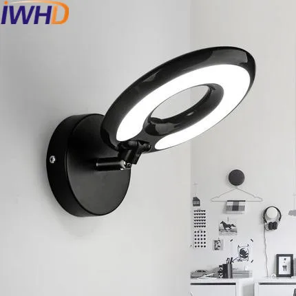 

IWHD Modern Wall Light LED For Home Lighting Fixtures Creative Ring Wall Lamp White Black Sconce Bedroom Lamparas de pared