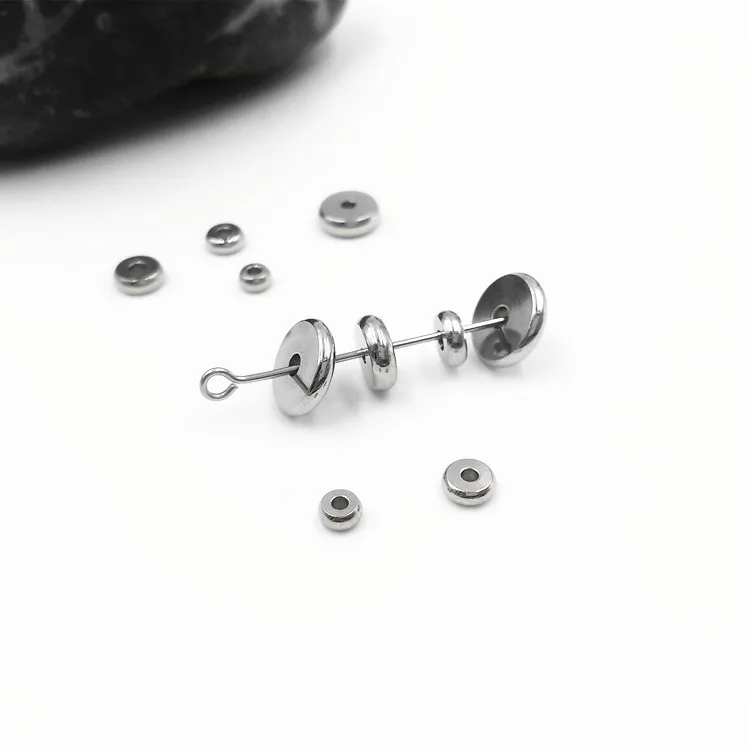 50pcs/lot Stainless Steel Flat Round Spacer Beads 4/5/6/8mm Metal Charm Beads Fit Bracelets Necklace DIY Jewelry Accessories