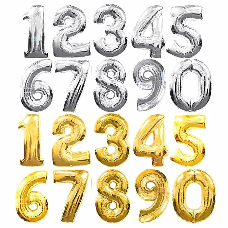 

32 inch 10pcs Gold Silver Number Foil Balloons Digit air Ballons Happy Birthday Wedding Decoration Digit balloon Party toy