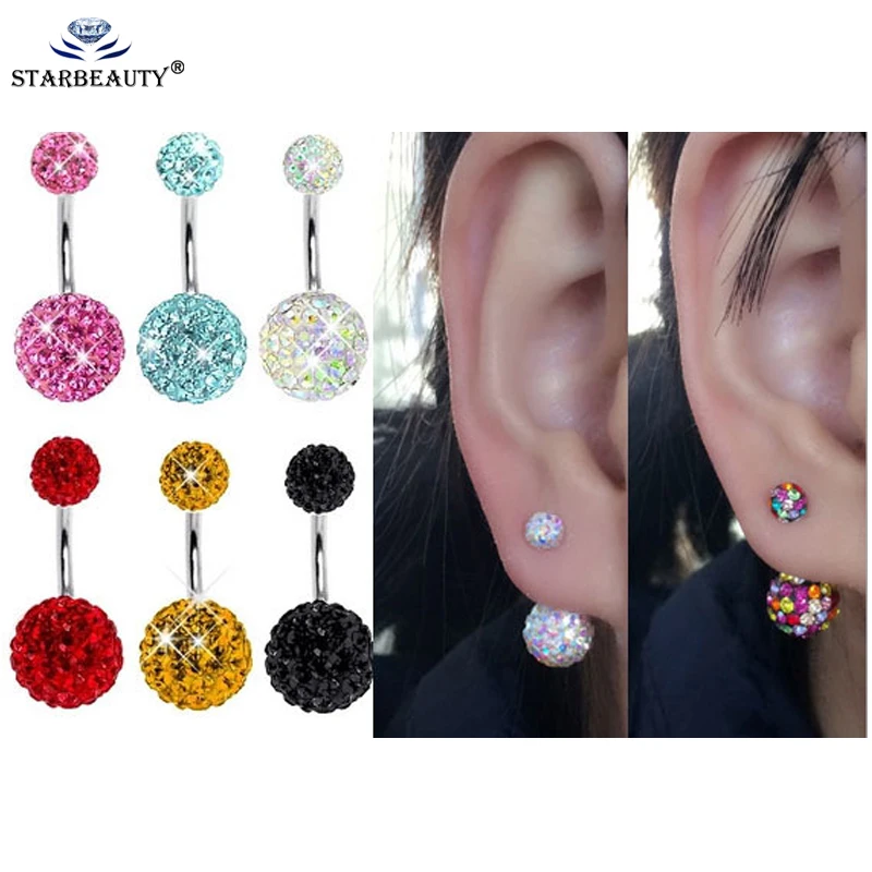 1Pc Fashion Earrings Cartilage Piercing Shellhard Barbell Zircon Stone Crystal Ear Stud Piercing Tragus For Women Body Jewelry