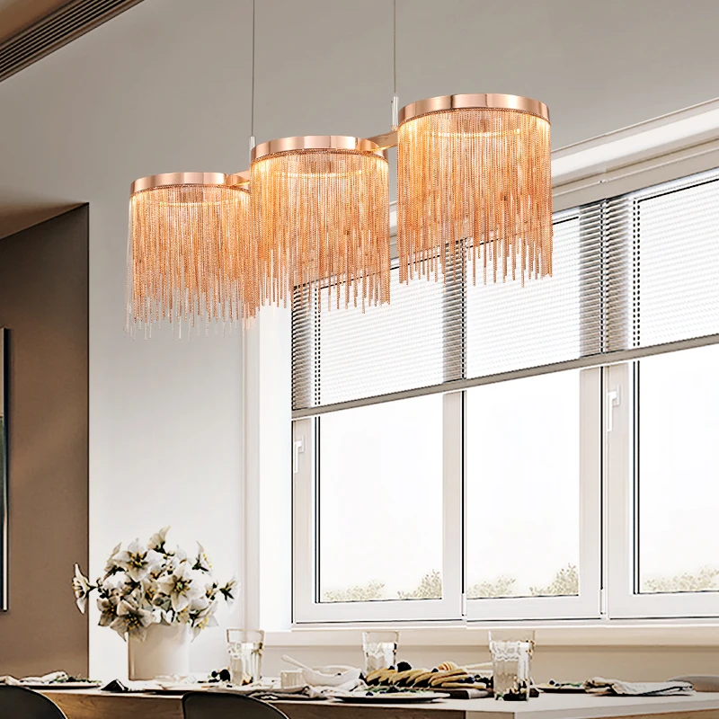 

Art Deco restaurant circle tassel chandeliers living room lighting creative atmosphere lighting modern Led chandelier