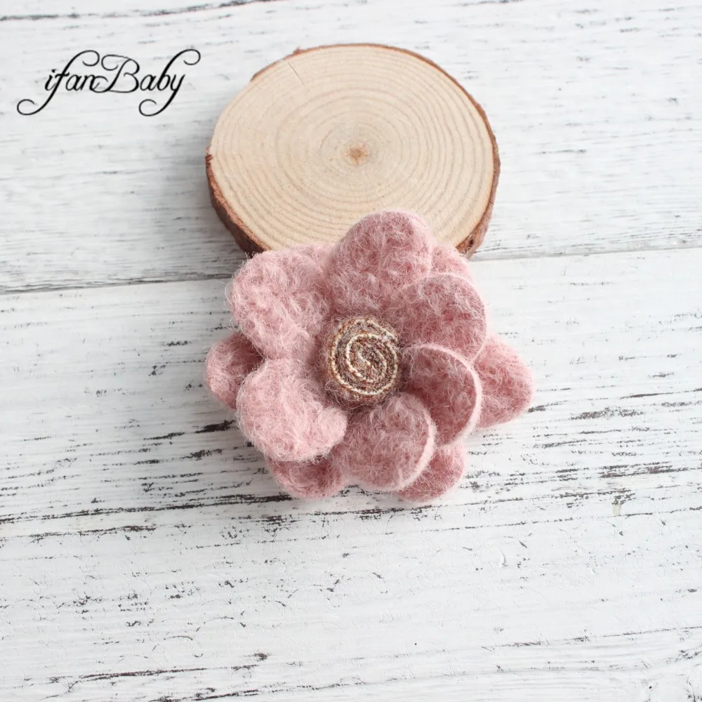 Flat back Soft warmer wool flowers with Lollipop in center perfect for DIY hair flowers headband hair accessories felt flower