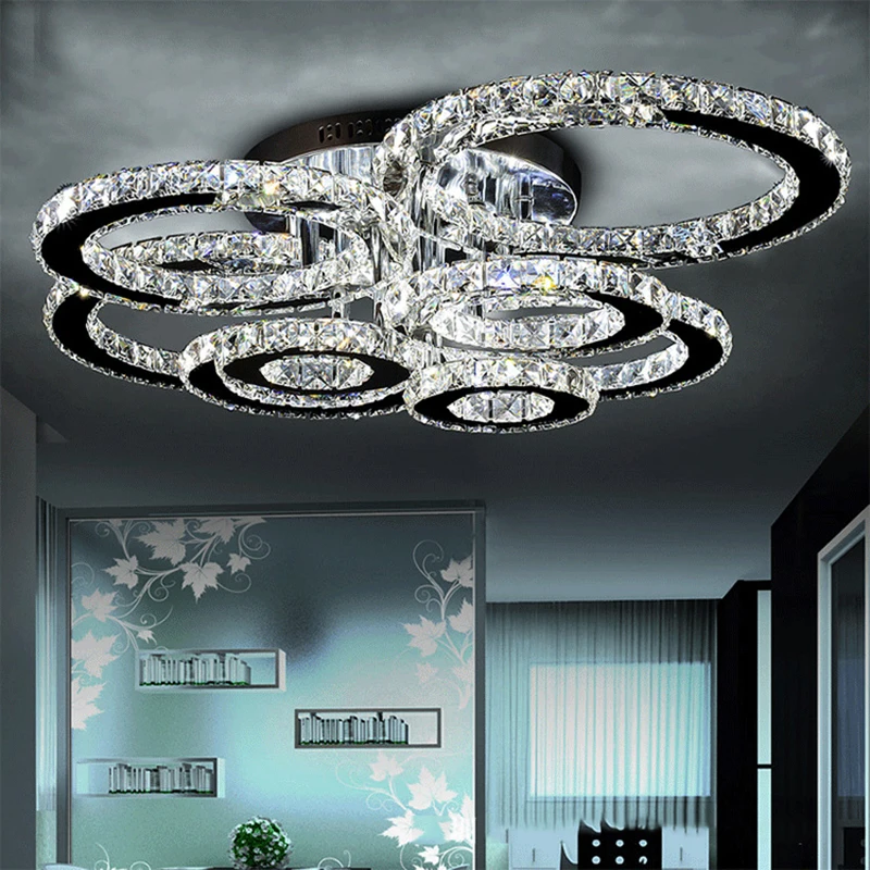 

Modern Chrome Chandelier Lighting Lustre Flush Mounted Clear K9 LED Circles Ceiling Lamp lamparas de techo Colgante Moderna