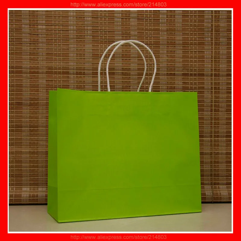 150Pcs  Size W32xH26xD12cm Green Kraft Paper Bags with My Custom Logo Printed