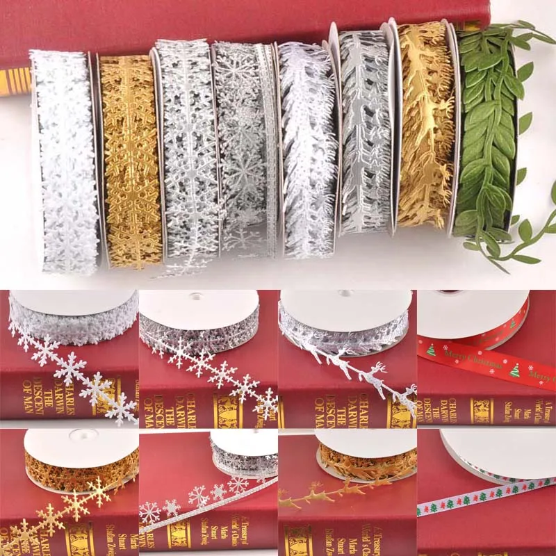 Christmas Snowflake Ribbons Trim Lace Set for Bow Craft DIY Box Packing Art Sewing Accessories CP2326