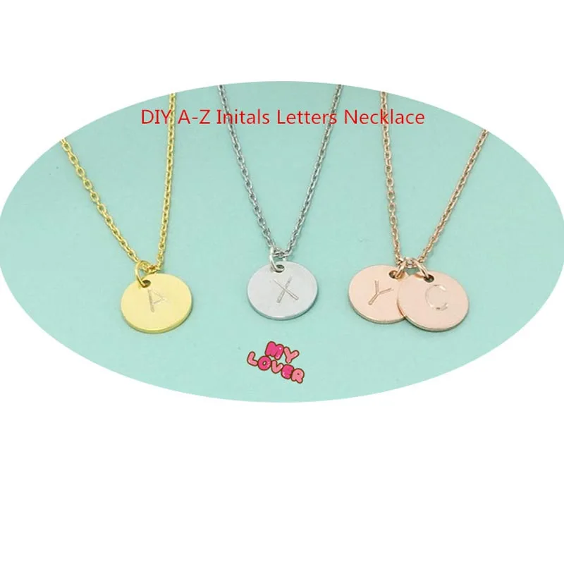 

Mini Disc DIY InItals Necklace Solid Silver 1 cm Round Charm Stamp A-Z Letter Pendant BFF Jewelry Wholesale Christmas Gift