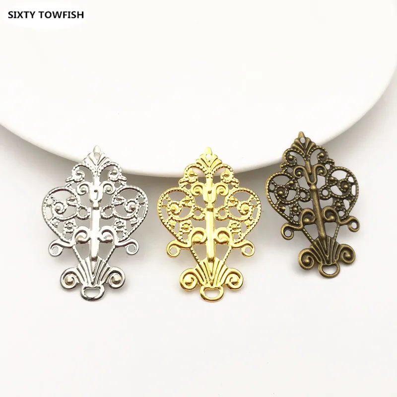 20 Pieces DIY Components Jewelry Findings 27*40mm Antique bronze/Gold Color Metal Filigree Flowers Slice Charms Pendant Settings