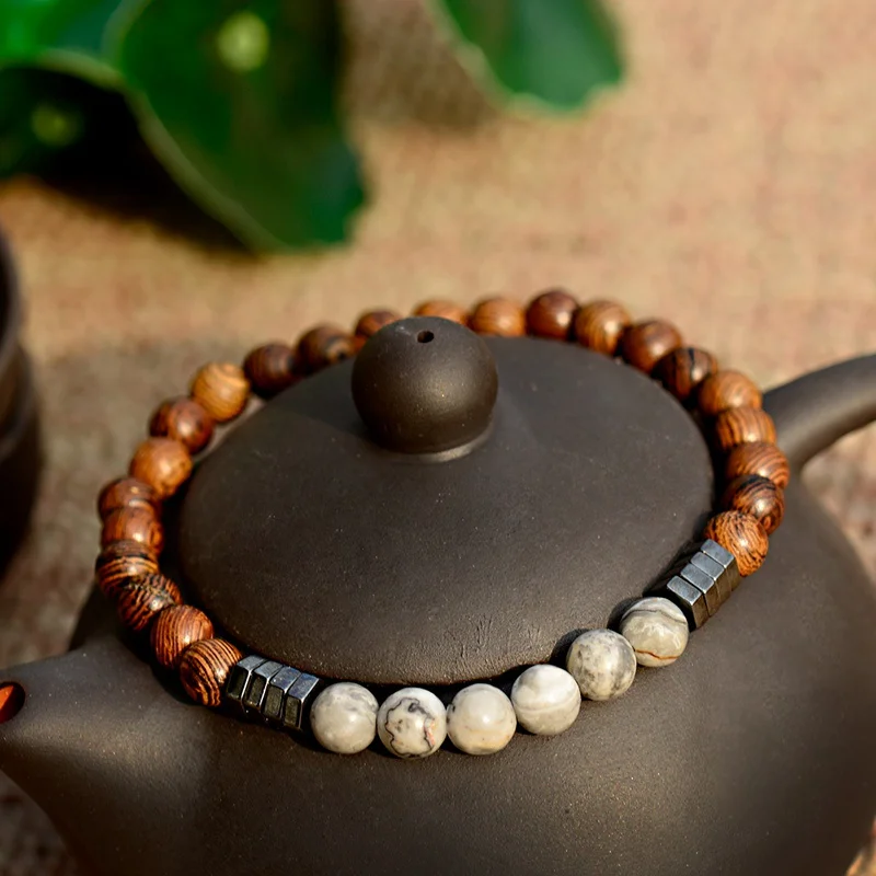 2020 Classic Women 6MM Natural Wood Beads Bracelet Men Ethnic Hematite Lava Stone Bracelet Homme Prayer Jewelry Yoga Bracelet