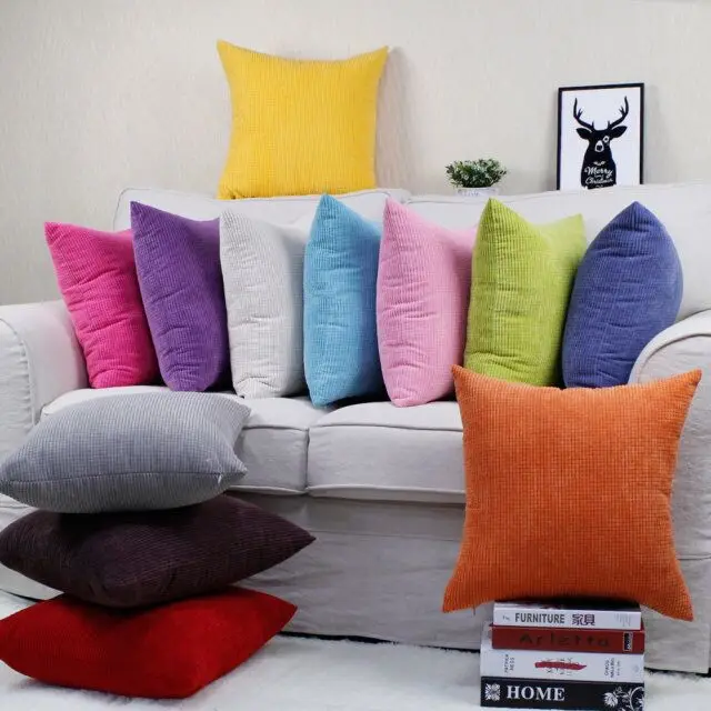 Stripe Plaid Cushion Cover Soft Polyester Corduroy Plush Solid Color Pillow Case Sofa Home Decor 40 45 50 60 70 Custom