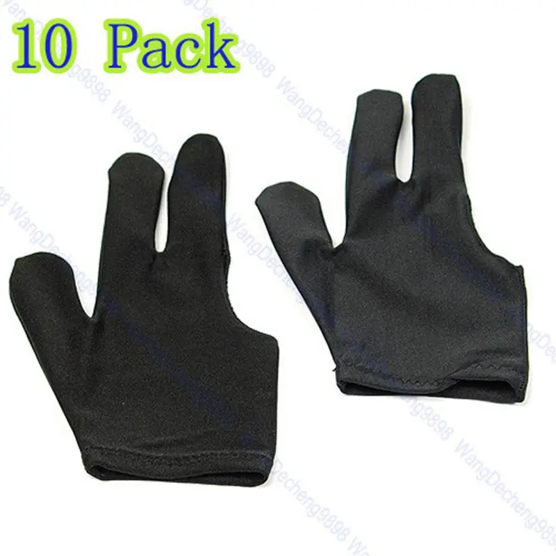 

10PCS/LOT Cue Billiard Pool Shooters 3 Fingers Gloves Black