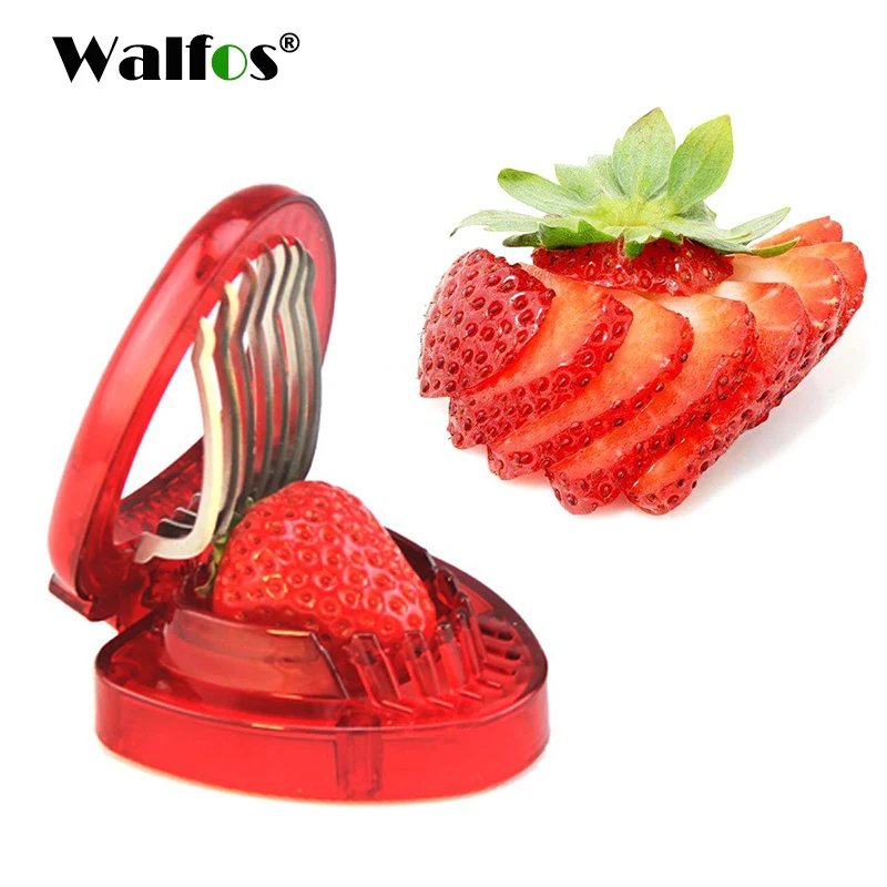 Walfos 1 Stuk Rode Aardbei Slicer Plastic Fruit Carving Tools Salade Cutter Berry Aardbei Cake Decoratie Cutter