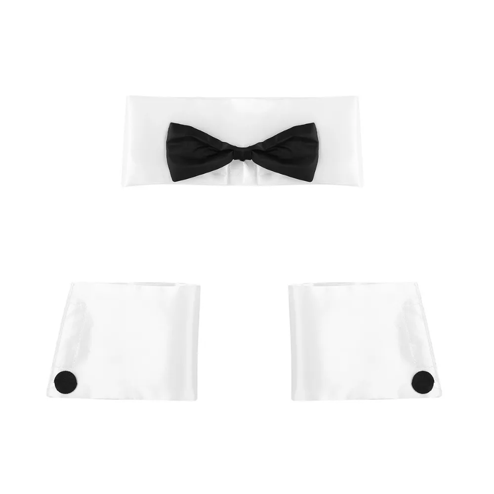 3Pcs Mens Waiter Exotic Lingerie Costume Accessories Bow Tie Collar Cuff Bracelets Set Male Dancer Sexy Cosplay