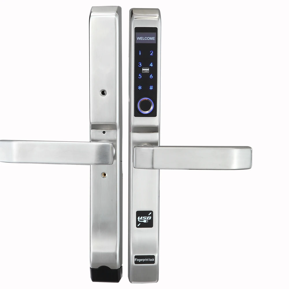 Liga de alumínio Framed Glass Door, Intelligent Fingerprint Lock, ponte quebrada, Fly Screen