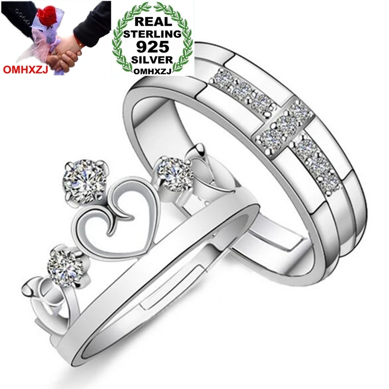 OMHXZJ Wholesale Fashion Romantic Crown Lovers AAA Zircon diamond 925 Sterling Silver open adjust female for Woman Man Ring RG14