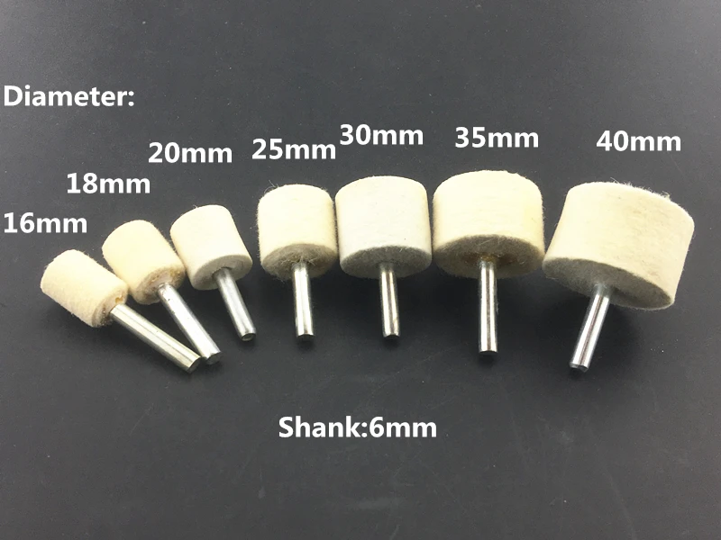 Jrealmer 10 stks/partij Wolvilt Slijpen Hoofd 6mm Schacht Gemonteerd Buffing Wheel Stiftslijper Dremel Boor Rotary Gereedschap