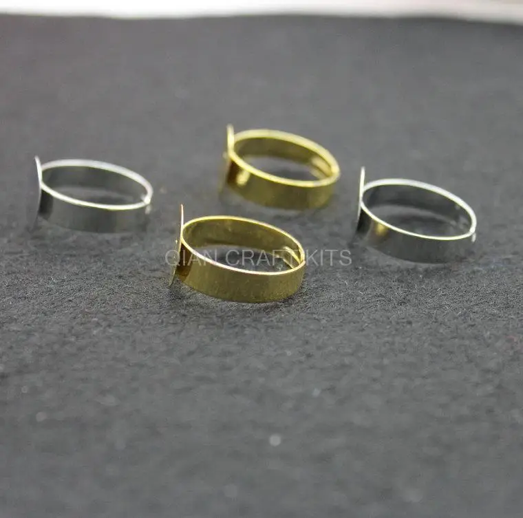 set of 100pcs-Silver Tone,Gold Tone Mixed Ring Base 18mm Adjustable Adult Size with 12mm Round Pad nickle free-JS0054