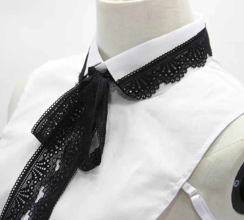 Jaderic 2018 New Fashion White Fake Collar for Women with Black Lace Bow Ties Women New Dickey Collar Detachable Collar