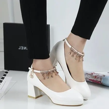 Women sweet Bridal Shoes Super High Heels Pumps String Bead Ankle Strap Platform Pump Dress Shoes Wedding Shoes