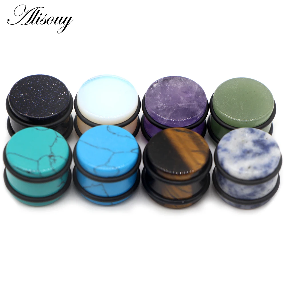 Alisouy 1PCS Stone Ear Plugs Gauges Earrings Women Men Ear Plug Flesh Tunnel Piercing Expander Ear Stretcher Body Jewelry 5-16mm