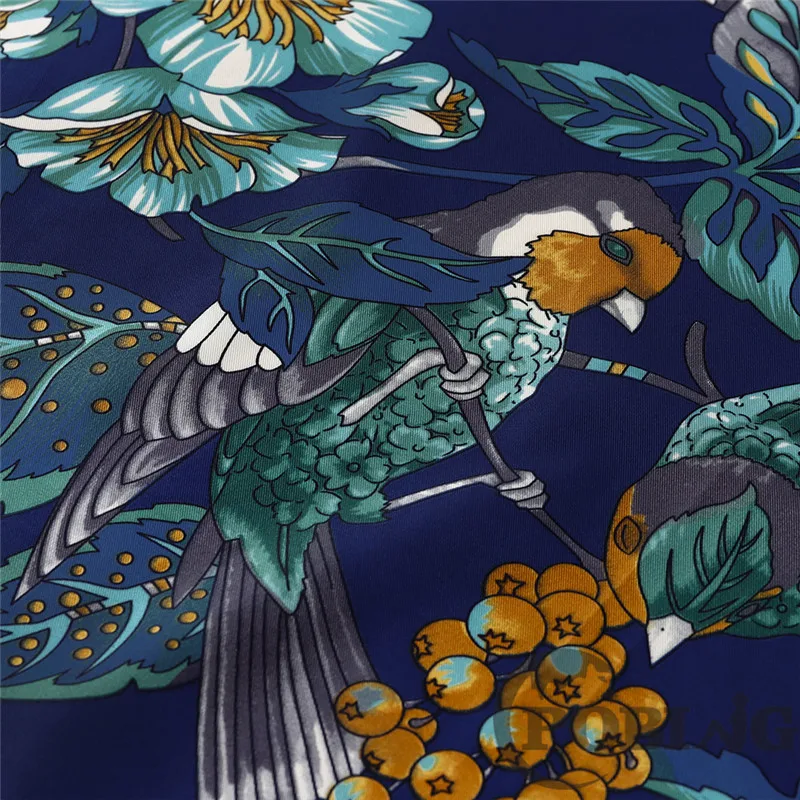 POBING Silk Scarf Women Large Shawls Floral Print Scarves Wraps Square Bandana Hillside NecKerchief Female Foulards 130CM