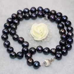 Wholesale price 9-10mm natural black pearl nearround beads chain choker necklace for women high quality jewelry B18inch B3021