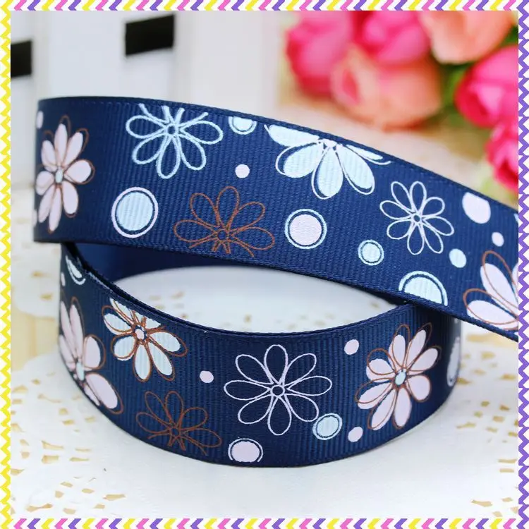 1''  flowers printed grosgrain ribbon headwear hair bow diy party decoration wholesale OEM 25mm B670