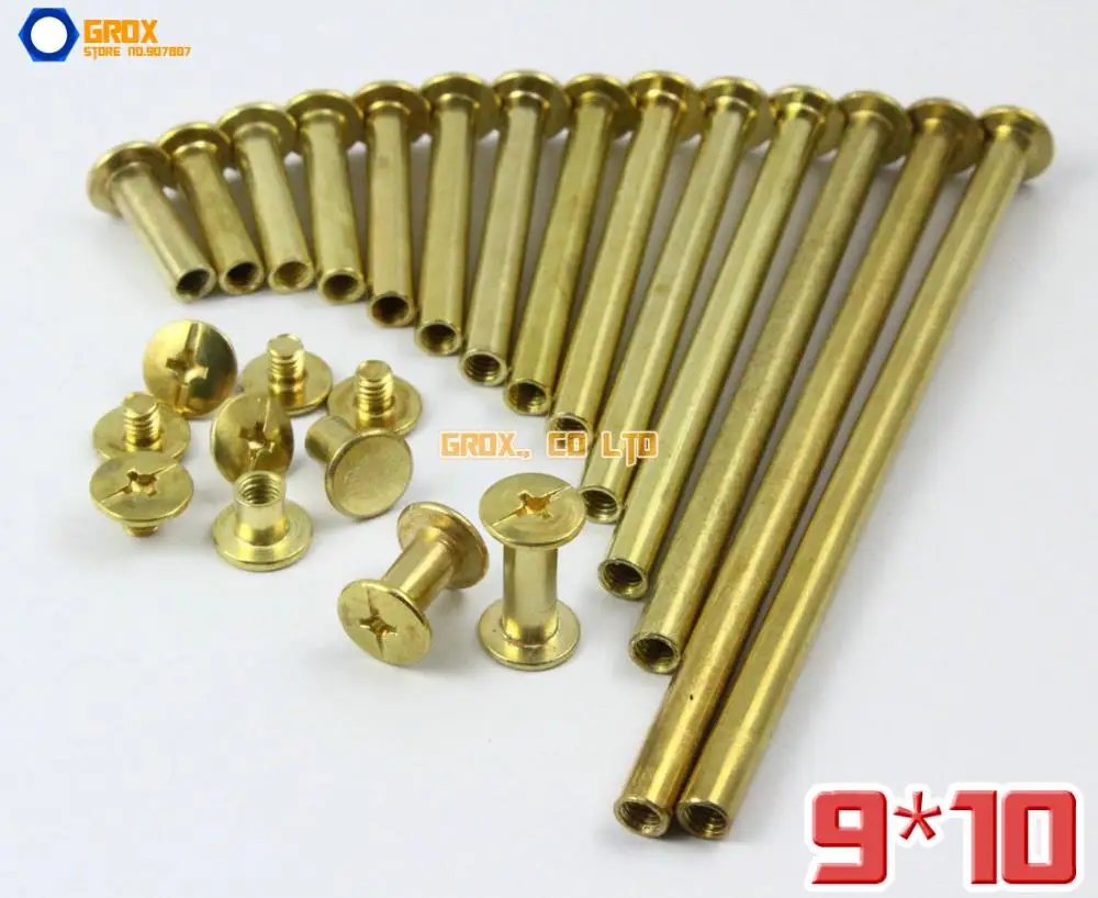 100 Pieces 9 x 10mm Brass Plated Chicago Screw Stud Rivet Belt Strap Fastener (5mm Shank Diameter)