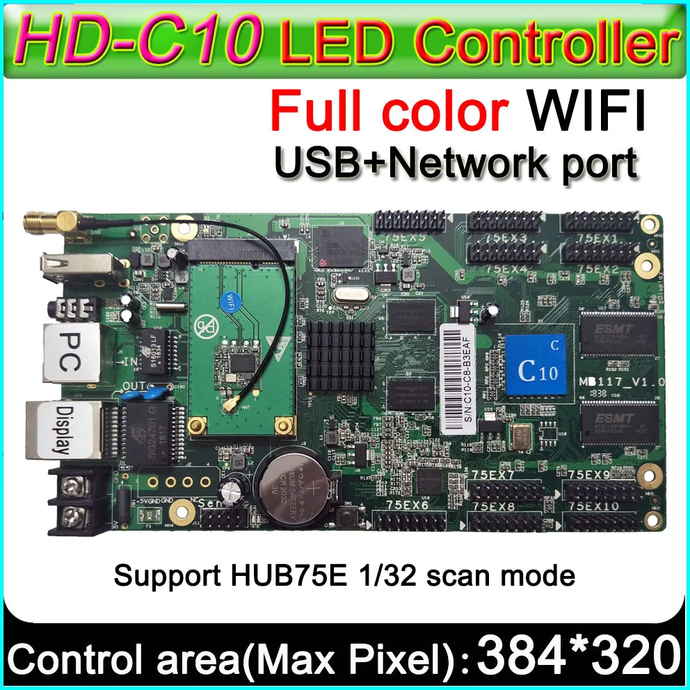 HD-C15C/C16C WiFi Full color LED display control card,Support 32 scan LED display module,Onboard 10 HUB75E,Flash RAM 4GB