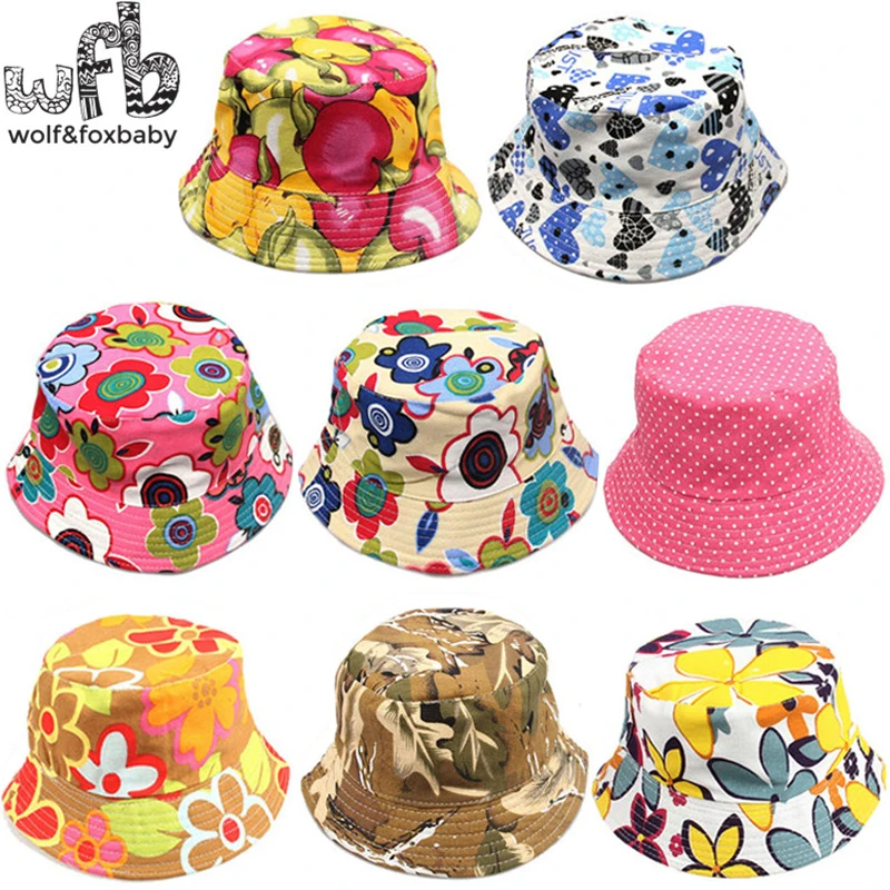 

Retail 2-6years Fisherman caps sunbonnet sun hats printing cartoon baby children kids spring summer fall