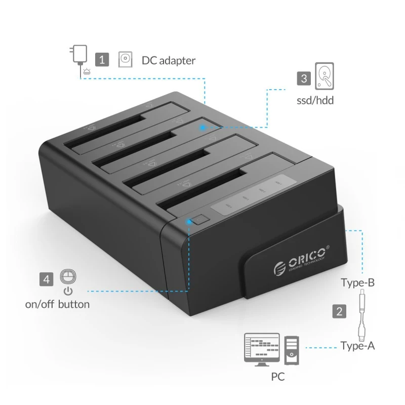 ORICO – Station d'accueil pour disque dur 4 baies, avec Clone SATA hors ligne, USB 3.0 HDD pour disque dur 2.5/3.5 pouces