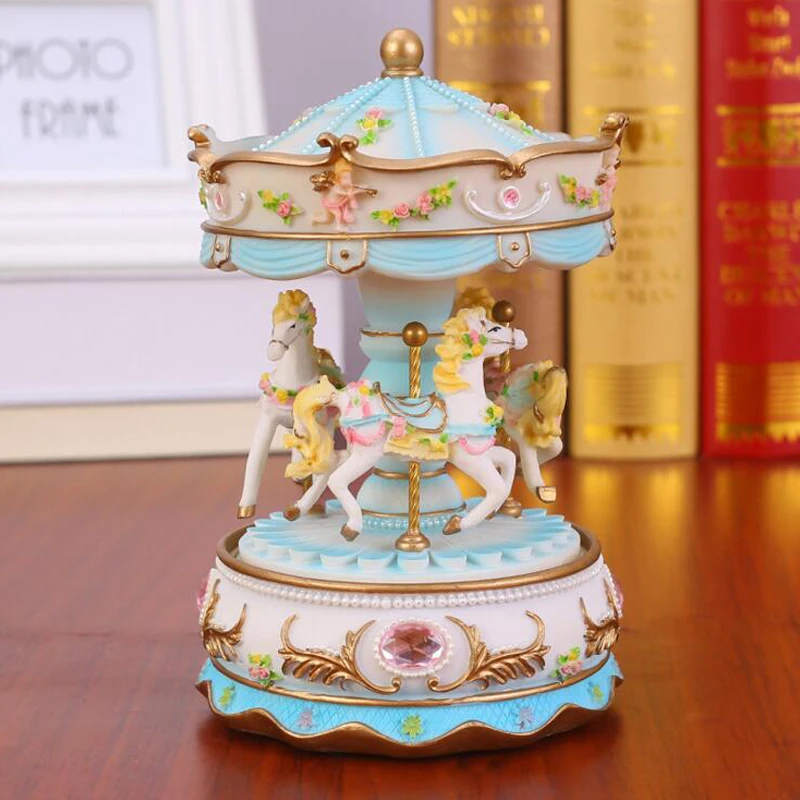 Creative Rotating Horse Crystal Ball Music Box Birthday Children's Day Christmas Kids Gifts Home Study Room Desktop Accessories