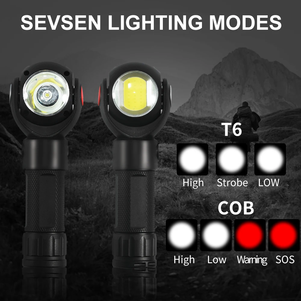 Anjoet Flashlight 360 Degree T6+COB Waterproof Magnet Mini Lighting LED Torch Outdoor use 18650 or 26650 battery + USB Cable