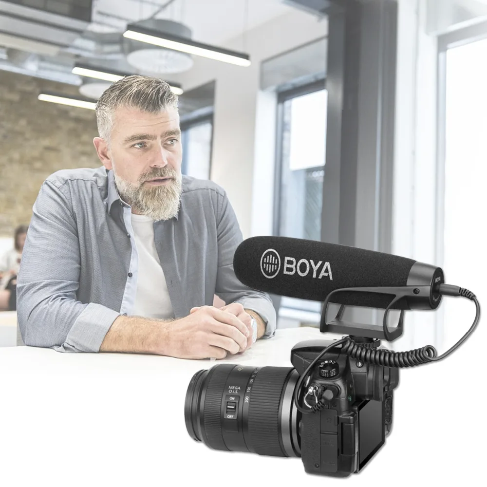 BOYA BY-BM2021 Super-Cardioid Shotgun Microphone with TRRS & TRS Connectors for IOS Andrioid Smartphone DSLR Camera Camcorder PC