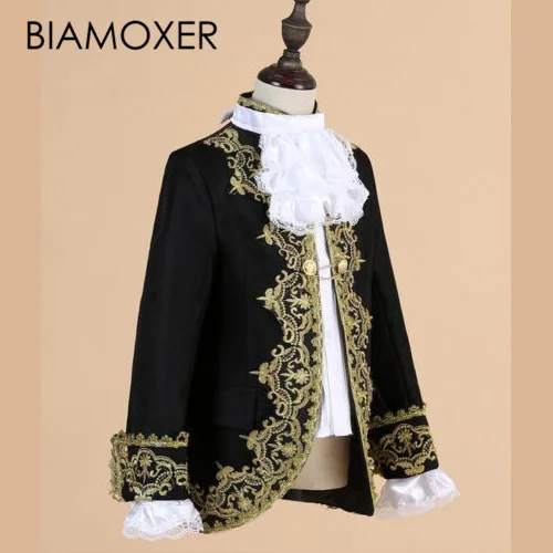 Biamoxer Kid Royal King Prince Costume Men Kids Medieval Leader Cosplay Jacket Pant Full Set