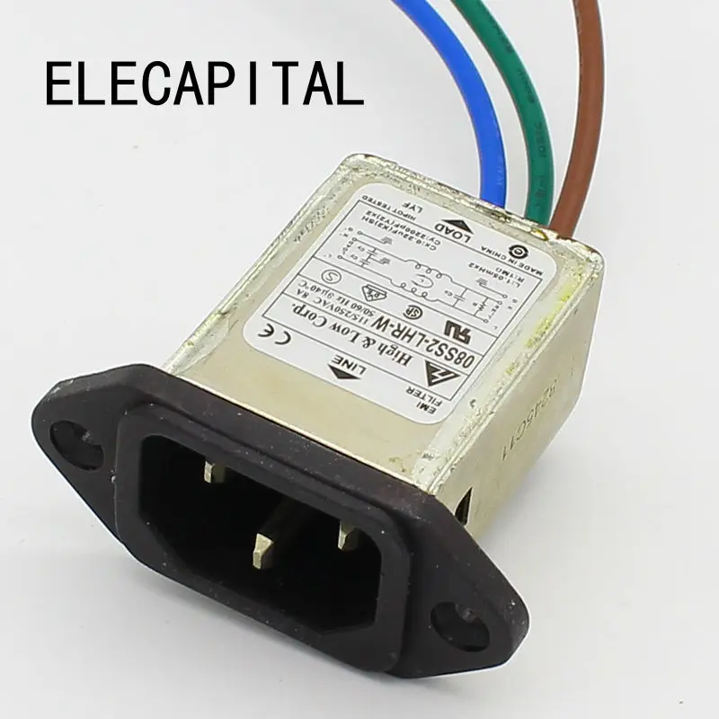 panel mounting 3 pins ac socket 8A EMI filter 115/250VAC 8A 50/60Hz High & Low Corp. EMI power filter Connector