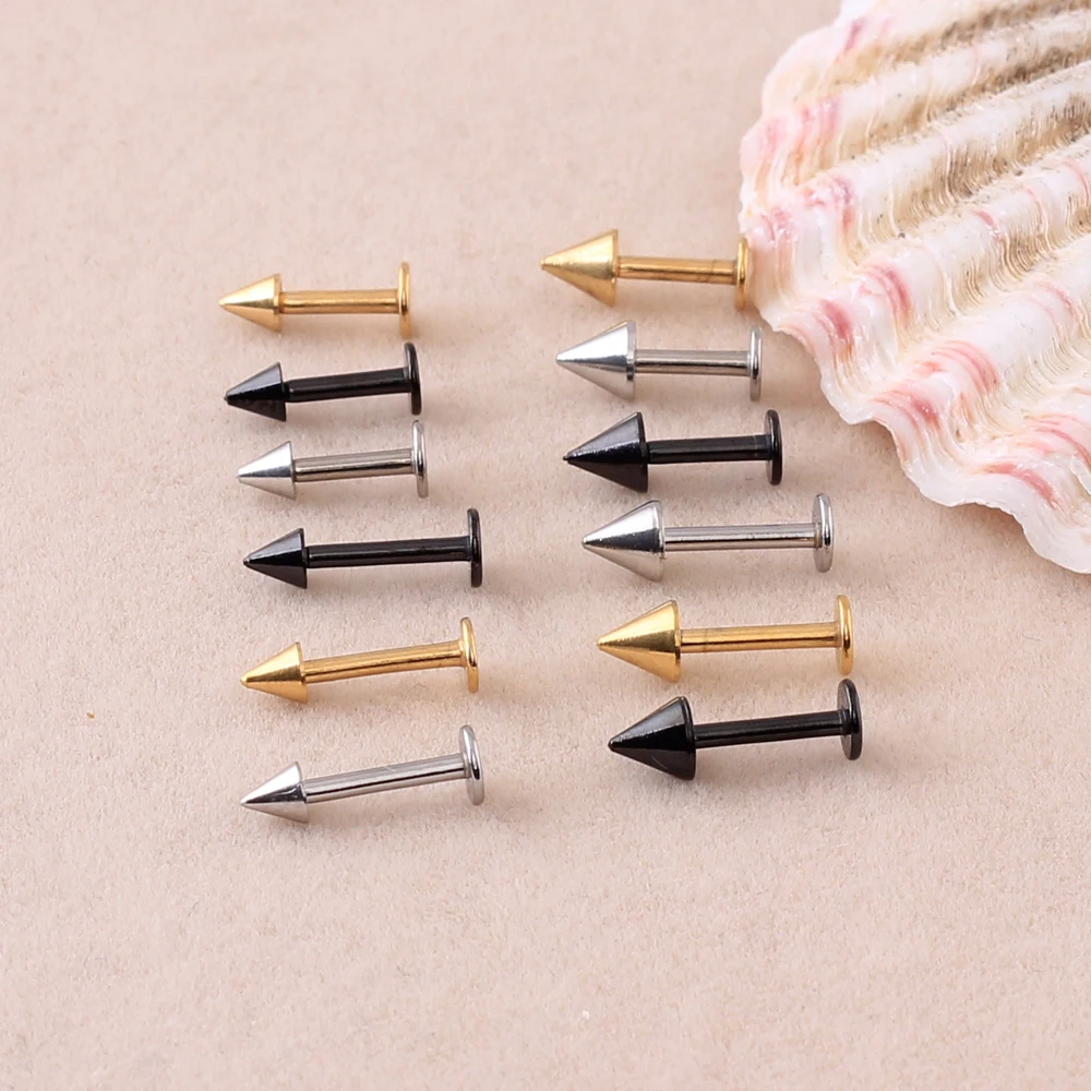 Alisouy 1pc Black Gold Color 316L Stainless Steel Spike Cone Labret Lip Rings nails Body Piercing Jewelry
